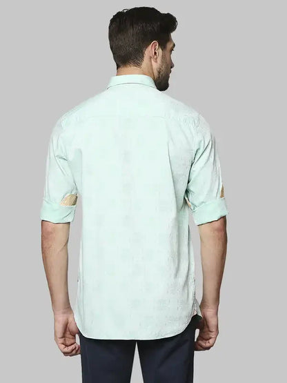 Men Green Contemporary Fit Jacquard Cotton Shirts