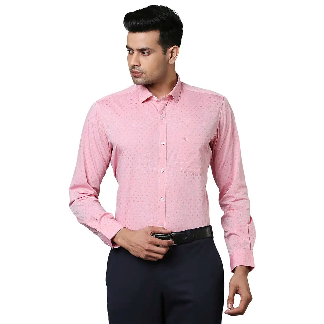 Raymond Men Pink Jacquard Contemporary Fit Cotton Casual Shirt