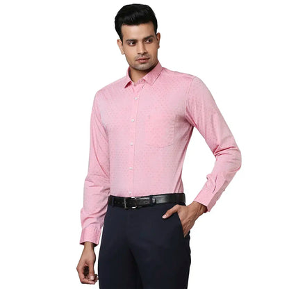 Raymond Men Pink Jacquard Contemporary Fit Cotton Casual Shirt