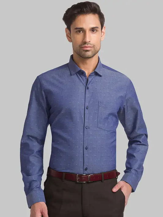 Men Blue Contemporary Fit Structure Cotton Shirts