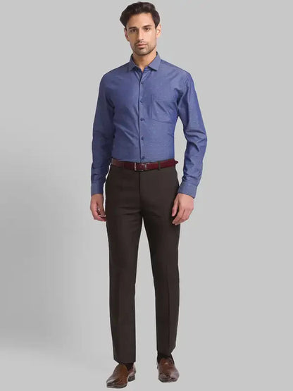 Men Blue Contemporary Fit Structure Cotton Shirts