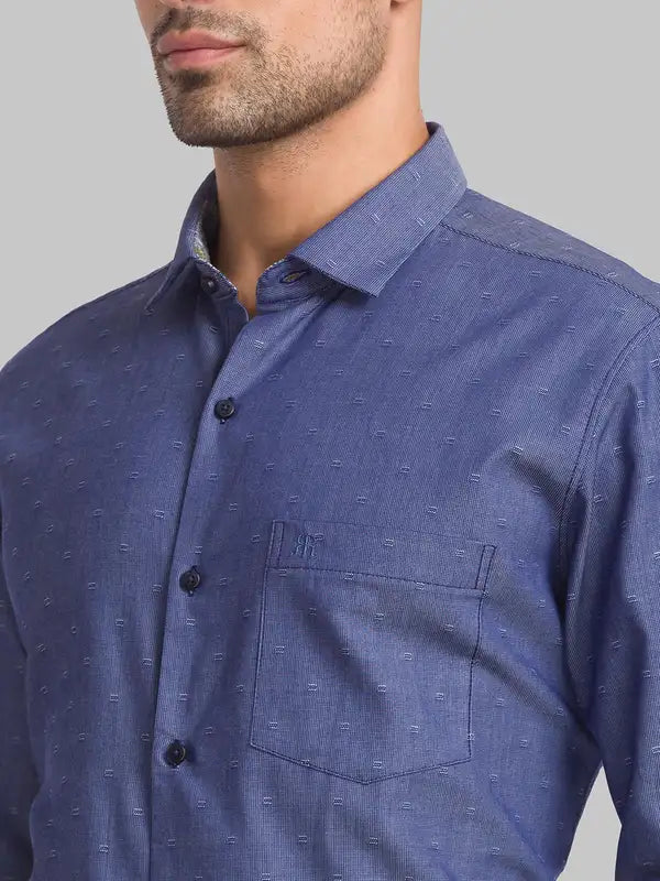 Men Blue Contemporary Fit Structure Cotton Shirts