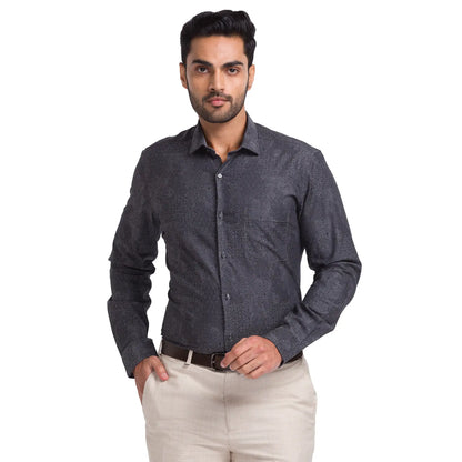 Men Grey Contemporary Fit Jacquard Cotton Shirts