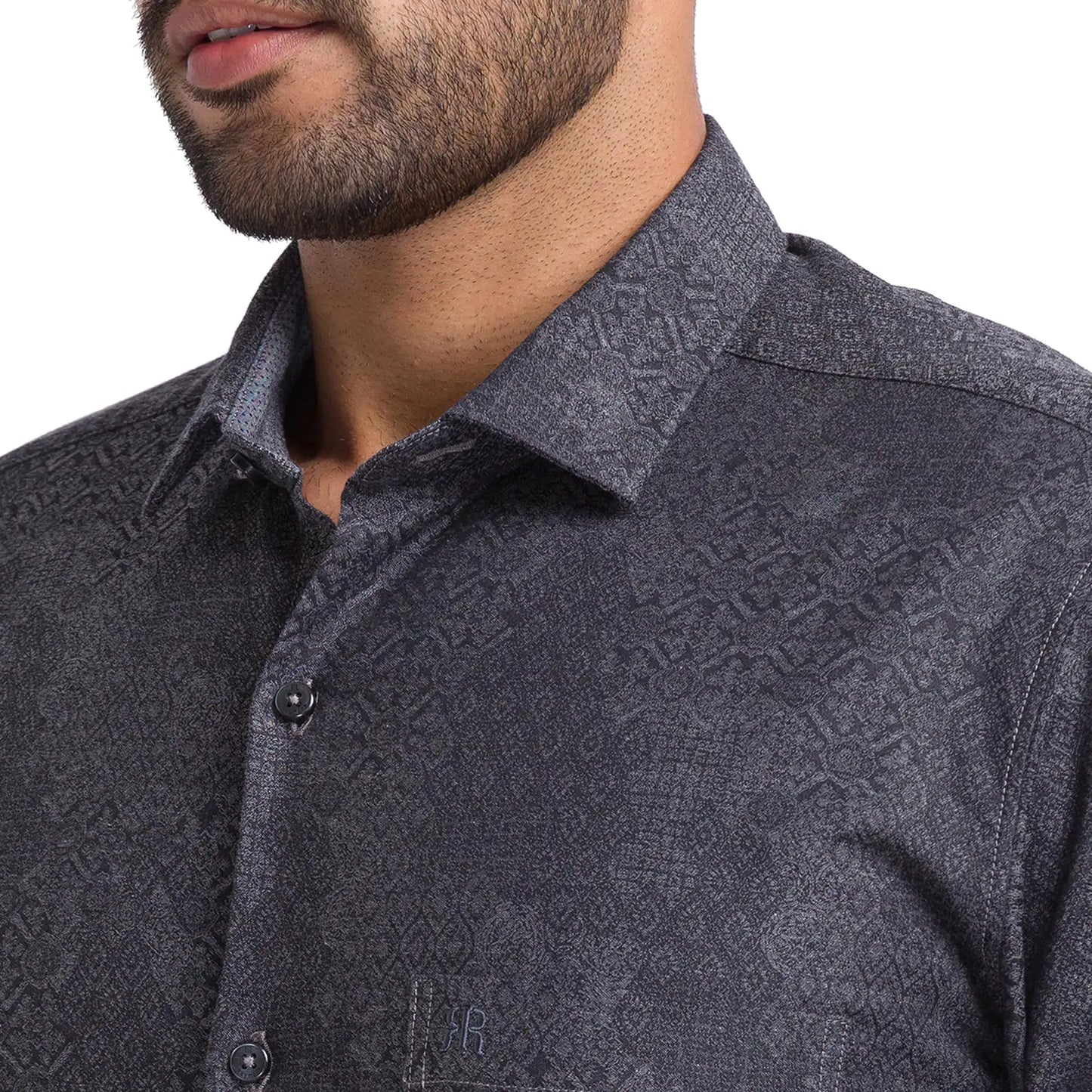 Men Grey Contemporary Fit Jacquard Cotton Shirts