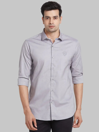 Men Grey Regualr Solid  Cotton  Regular Collar Shirts