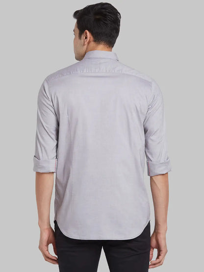 Men Grey Regualr Solid  Cotton  Regular Collar Shirts