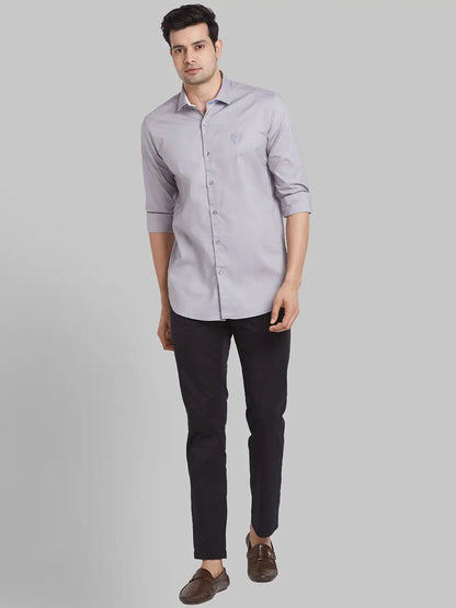 Men Grey Regualr Solid  Cotton  Regular Collar Shirts