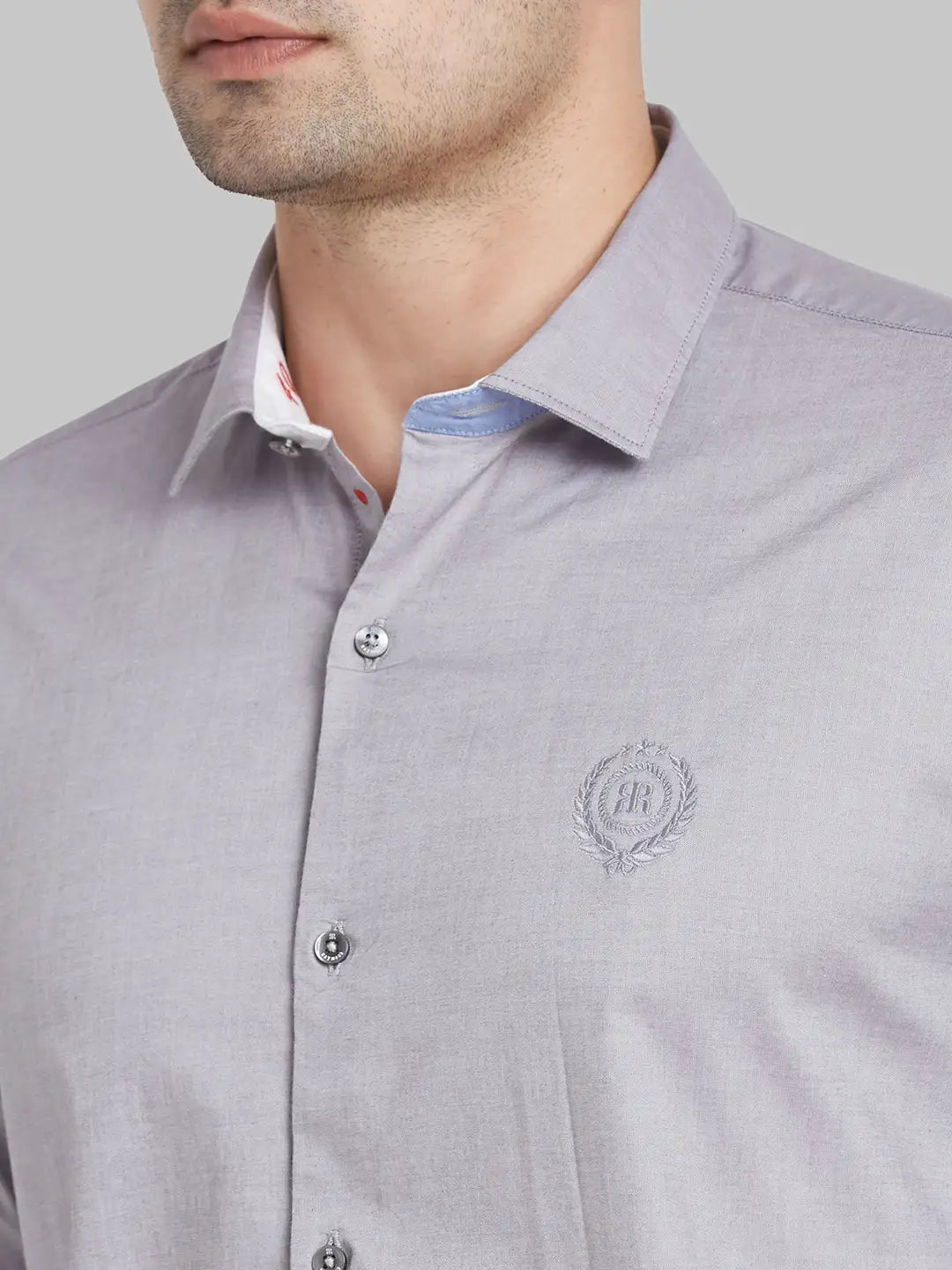 Men Grey Regualr Solid  Cotton  Regular Collar Shirts