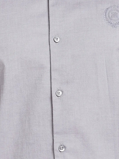 Men Grey Regualr Solid  Cotton  Regular Collar Shirts