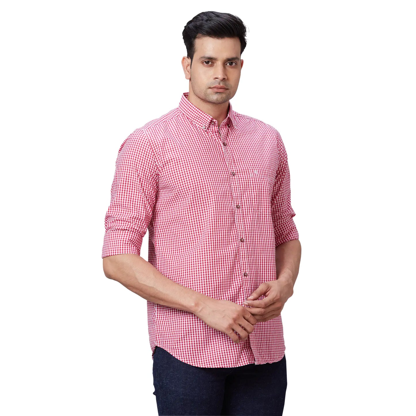 Men Red Contemporary Fit Checks Cotton Regular Collar Shirts