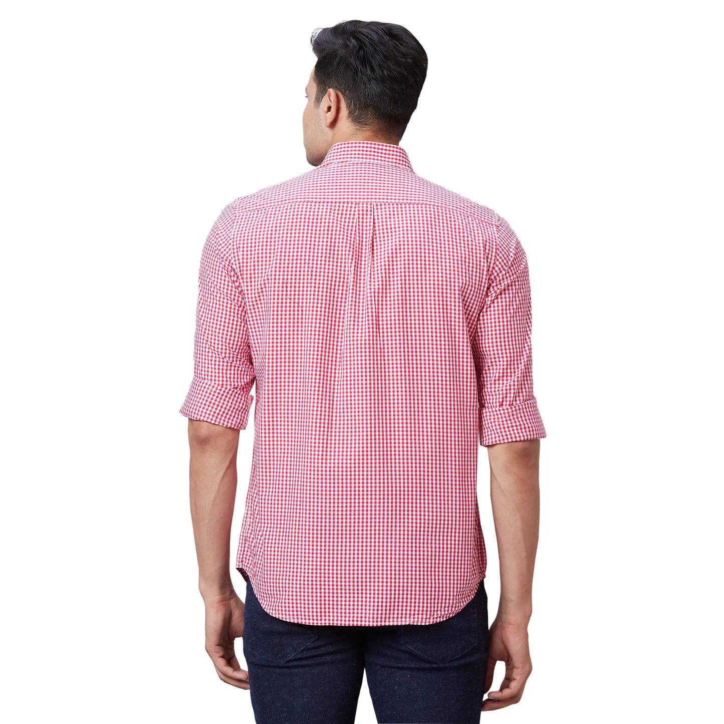 Men Red Contemporary Fit Checks Cotton Regular Collar Shirts