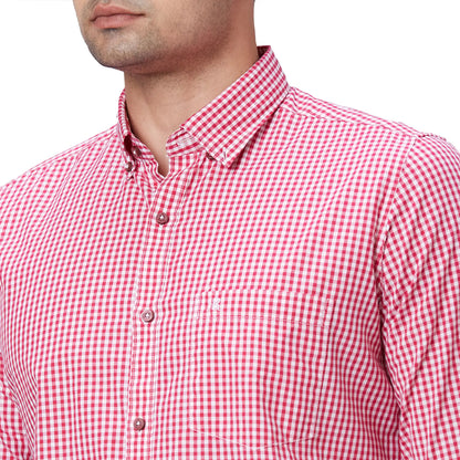 Men Red Contemporary Fit Checks Cotton Regular Collar Shirts