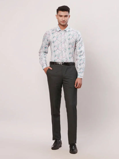 Raymond Men Blue Print Regular Fit Cotton Blend Regular Collar Shirt