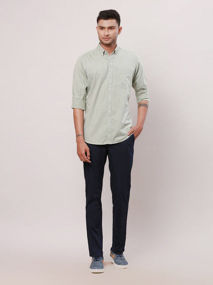 Raymond Men Green Solid Contemporary Fit Cotton Casual Shirts