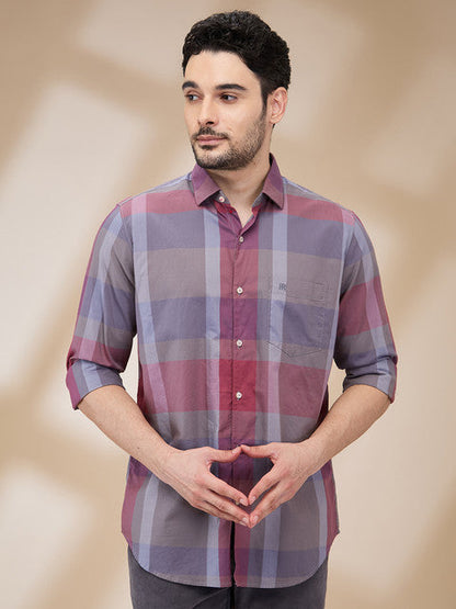 Raymond Men Grey Checks Regular Fit Cotton Casual Shirts