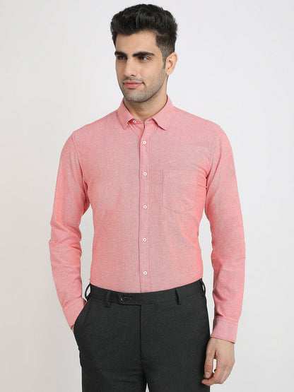 Raymond Men Red Chambray Regular Fit Cotton Blend Full Sleeve Casual Shirt