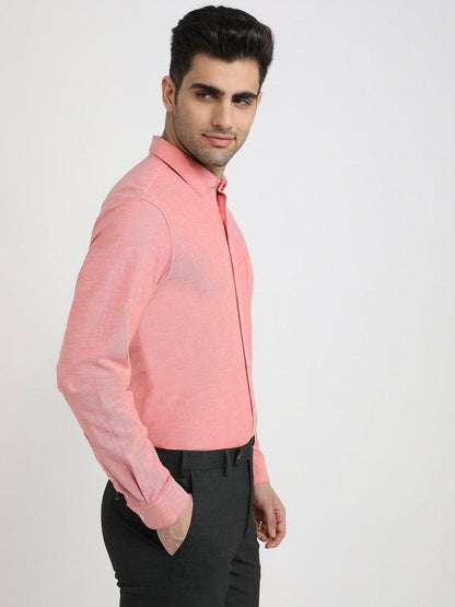 Raymond Men Red Chambray Regular Fit Cotton Blend Full Sleeve Casual Shirt