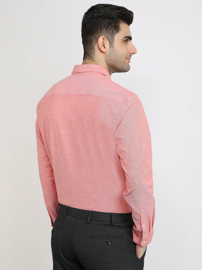 Raymond Men Red Chambray Regular Fit Cotton Blend Full Sleeve Casual Shirt