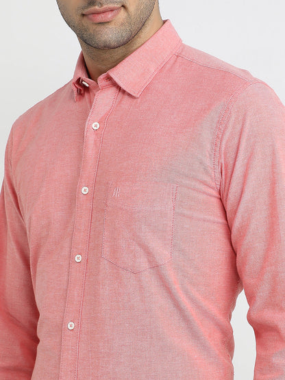 Raymond Men Red Chambray Regular Fit Cotton Blend Full Sleeve Casual Shirt
