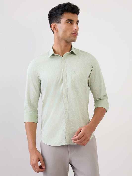Raymond Men Green Printed Regular Fit Cotton Full Sleeve Casual Shirt