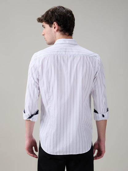 Raymond Men White Stripe Regular Fit Cotton Full Sleeve Casual Shirt