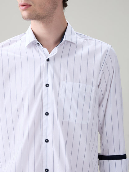 Raymond Men White Stripe Regular Fit Cotton Full Sleeve Casual Shirt