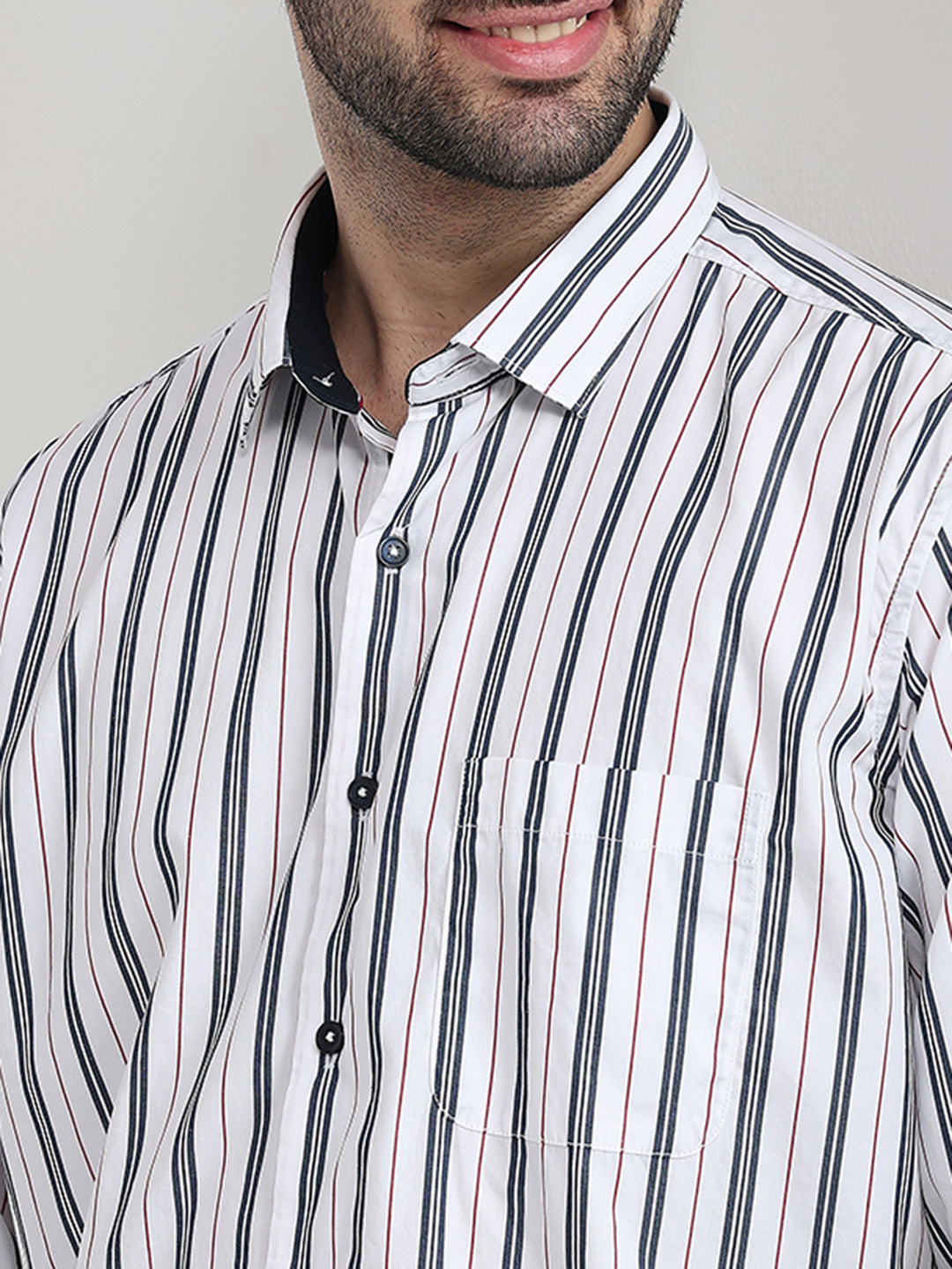 Raymond Men White Stripe Regular Fit Cotton Full Sleeve Casual Shirt