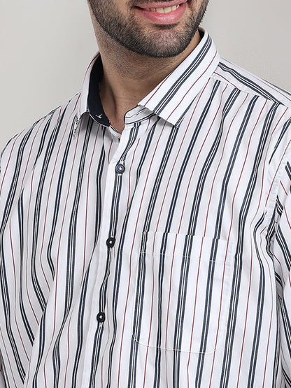 Raymond Men White Stripe Regular Fit Cotton Full Sleeve Casual Shirt