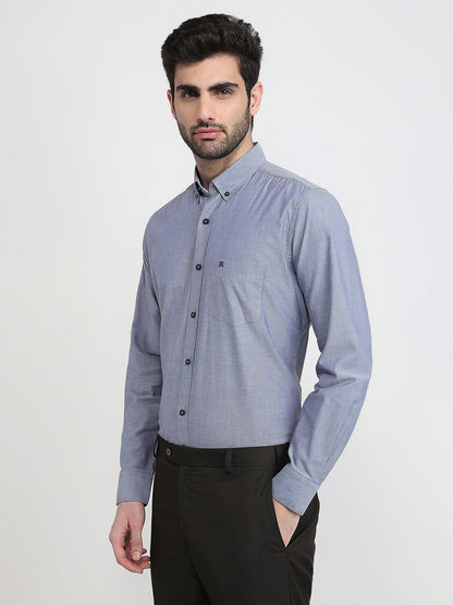 Raymond Men Blue Structure Regular Fit Cotton Full Sleeve Casual Shirt