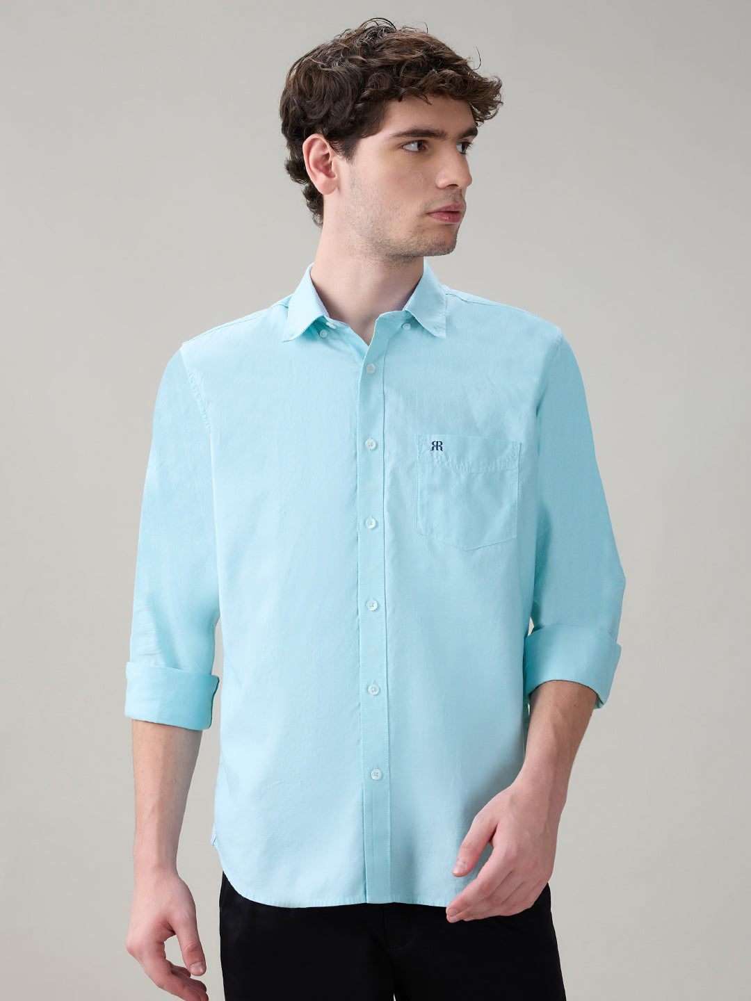 Raymond Men Blue Structure Regular Fit Cotton Full Sleeve Casual Shirt