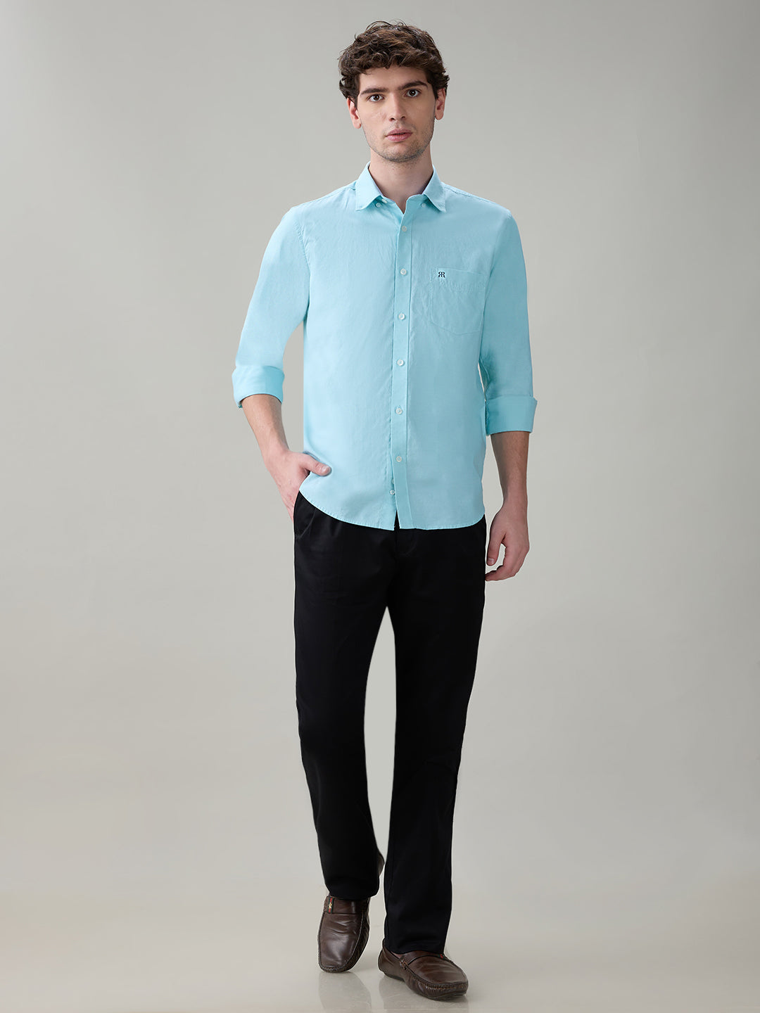 Raymond Men Blue Structure Regular Fit Cotton Full Sleeve Casual Shirt