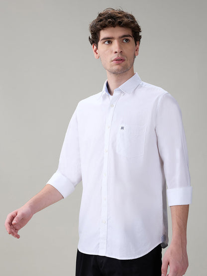 Raymond Men White Structure Regular Fit Cotton Full Sleeve Casual Shirt