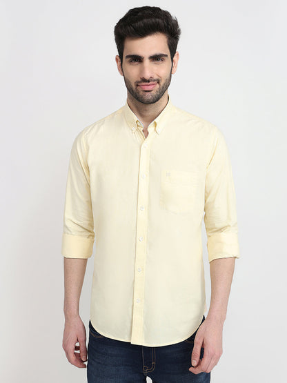 Raymond Men Yellow Structure Regular Fit Cotton Full Sleeve Casual Shirt