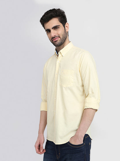 Raymond Men Yellow Structure Regular Fit Cotton Full Sleeve Casual Shirt