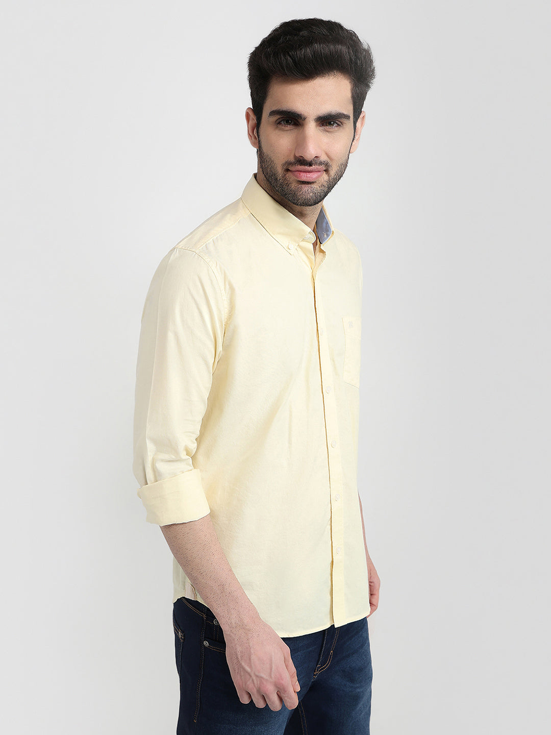 Raymond Men Yellow Structure Regular Fit Cotton Full Sleeve Casual Shirt