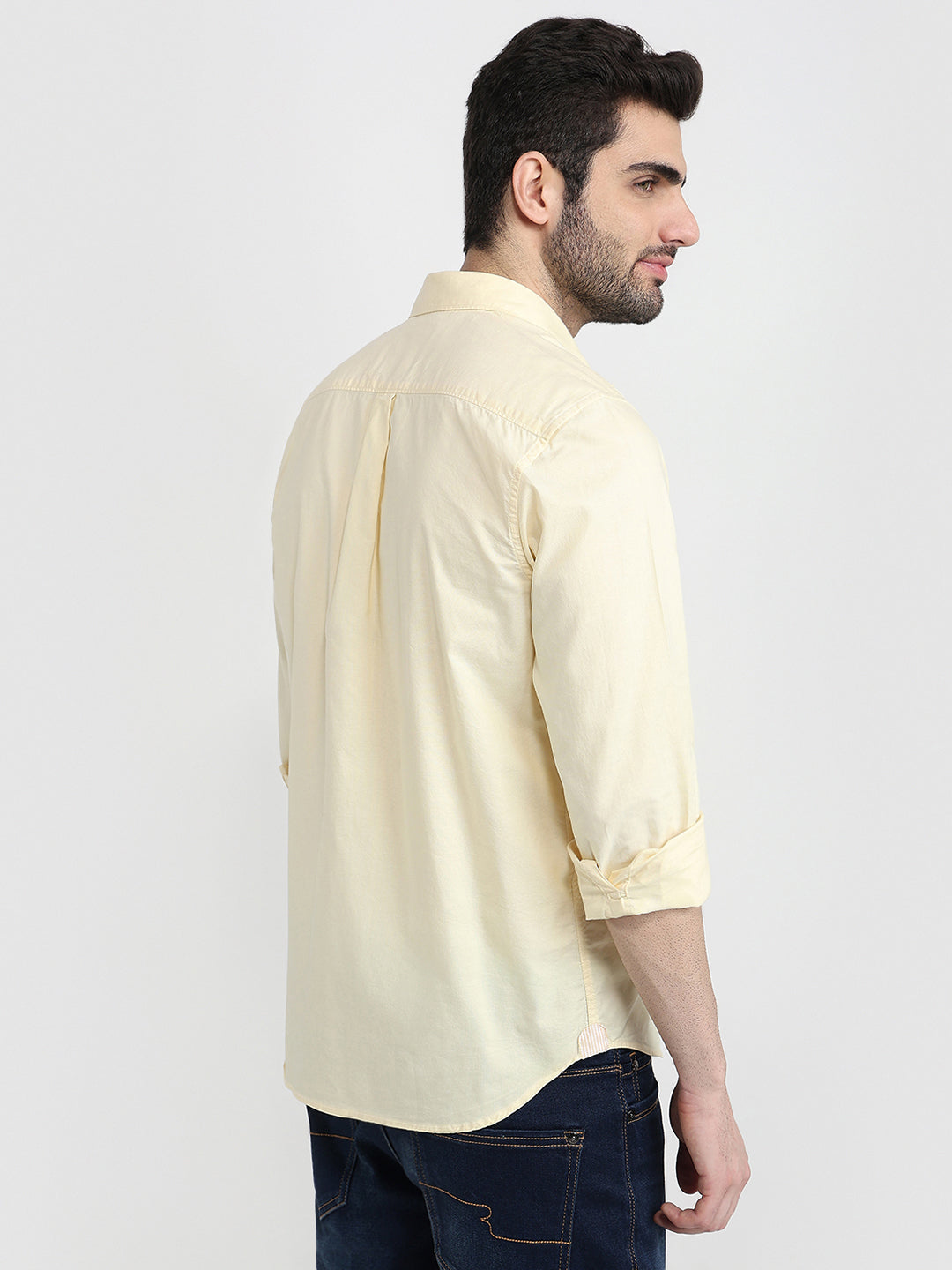 Raymond Men Yellow Structure Regular Fit Cotton Full Sleeve Casual Shirt