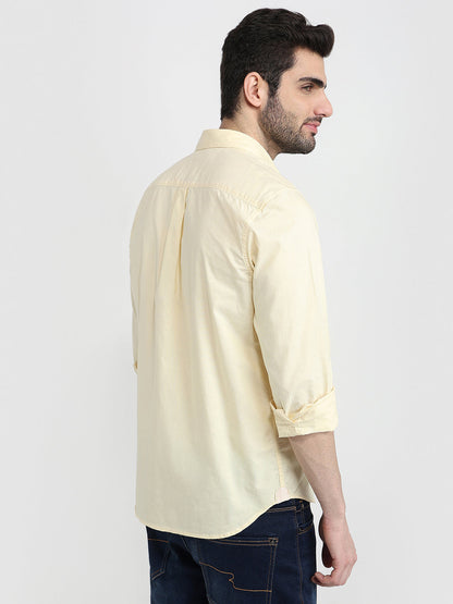 Raymond Men Yellow Structure Regular Fit Cotton Full Sleeve Casual Shirt