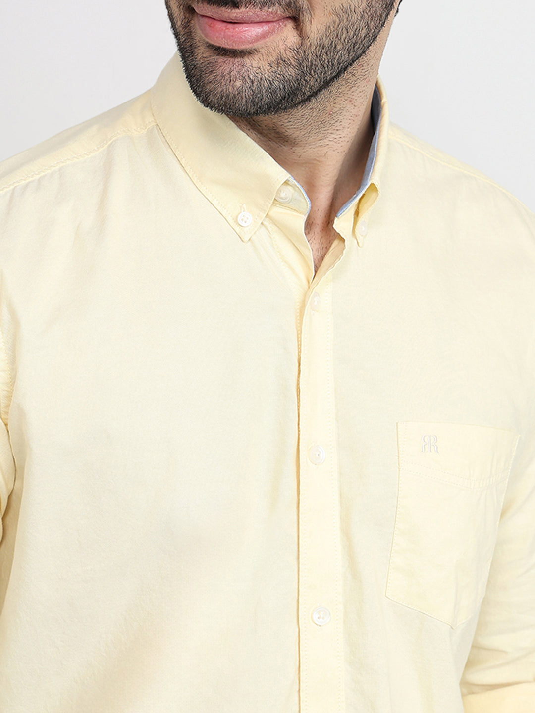 Raymond Men Yellow Structure Regular Fit Cotton Full Sleeve Casual Shirt