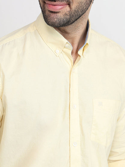 Raymond Men Yellow Structure Regular Fit Cotton Full Sleeve Casual Shirt