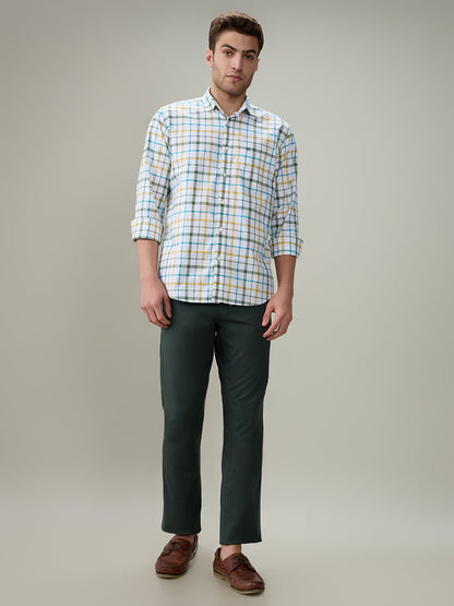 Raymond Men Green Checks Regular Fit Cotton Full Sleeve Casual Shirt