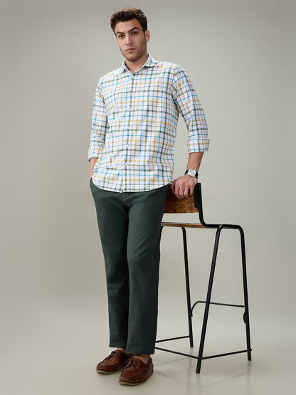 Raymond Men Green Checks Regular Fit Cotton Full Sleeve Casual Shirt