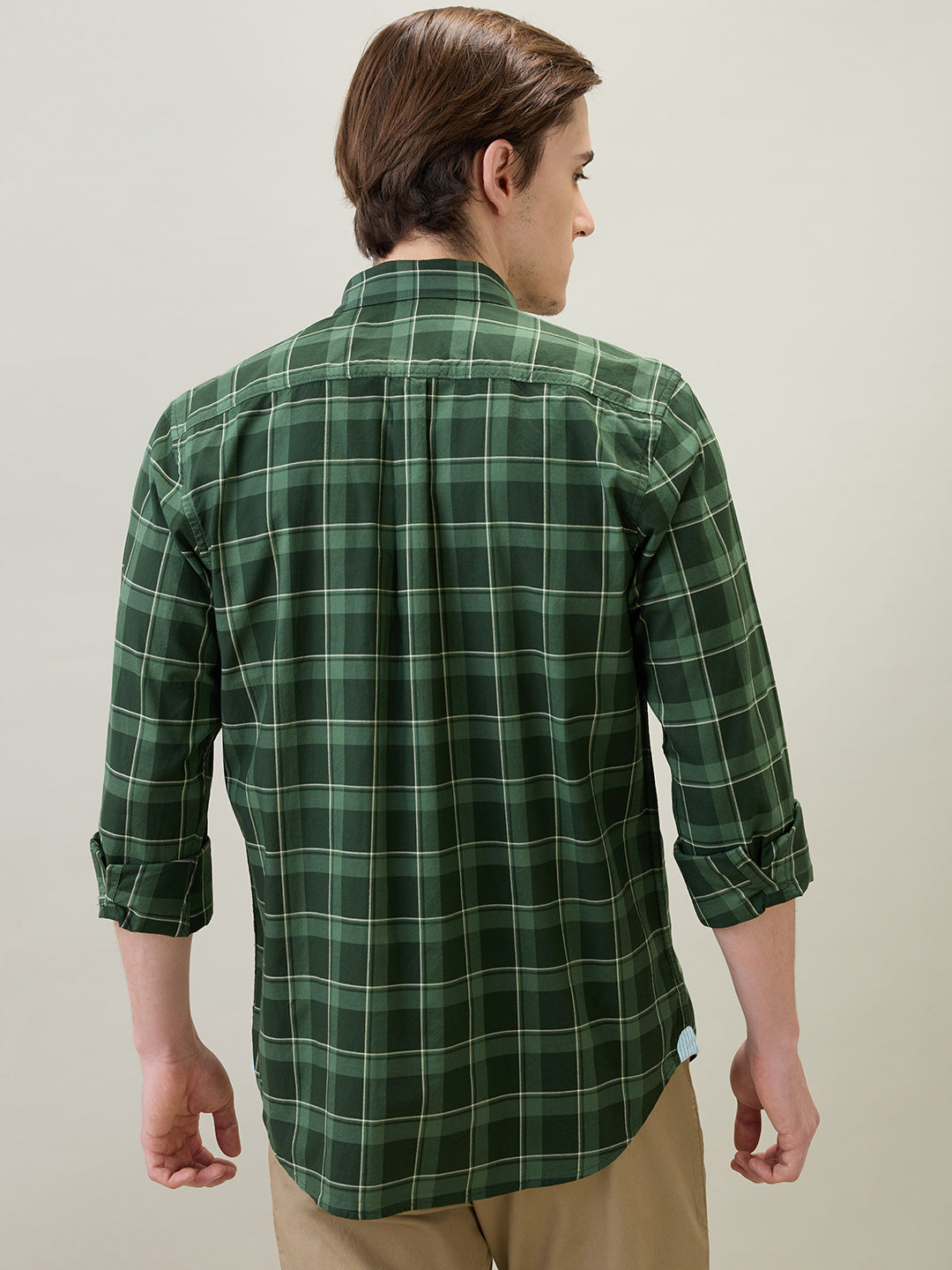 Raymond Men Green Checks Regular Fit Cotton Full Sleeve Casual Shirt