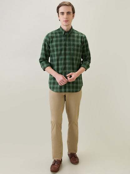 Raymond Men Green Checks Regular Fit Cotton Full Sleeve Casual Shirt