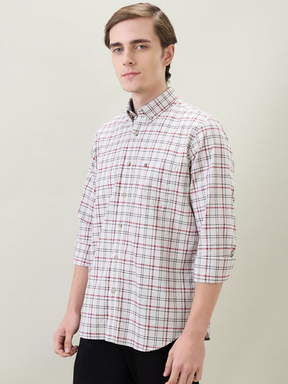 Raymond Men Brown Checks Regular Fit Cotton Full Sleeve Casual Shirt