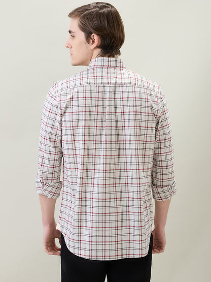 Raymond Men Brown Checks Regular Fit Cotton Full Sleeve Casual Shirt