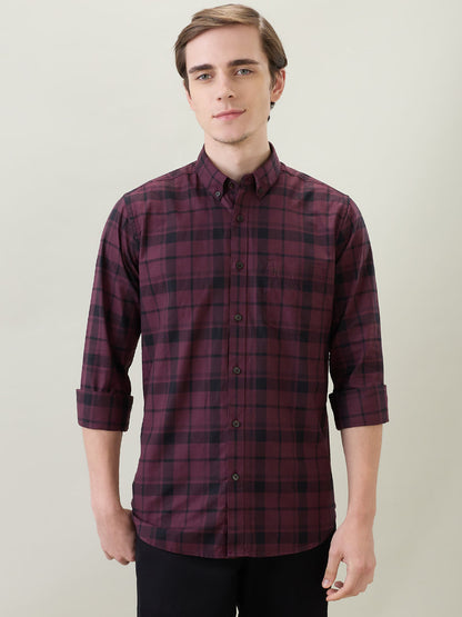 Raymond Men Brown Checks Regular Fit Cotton Full Sleeve Casual Shirt