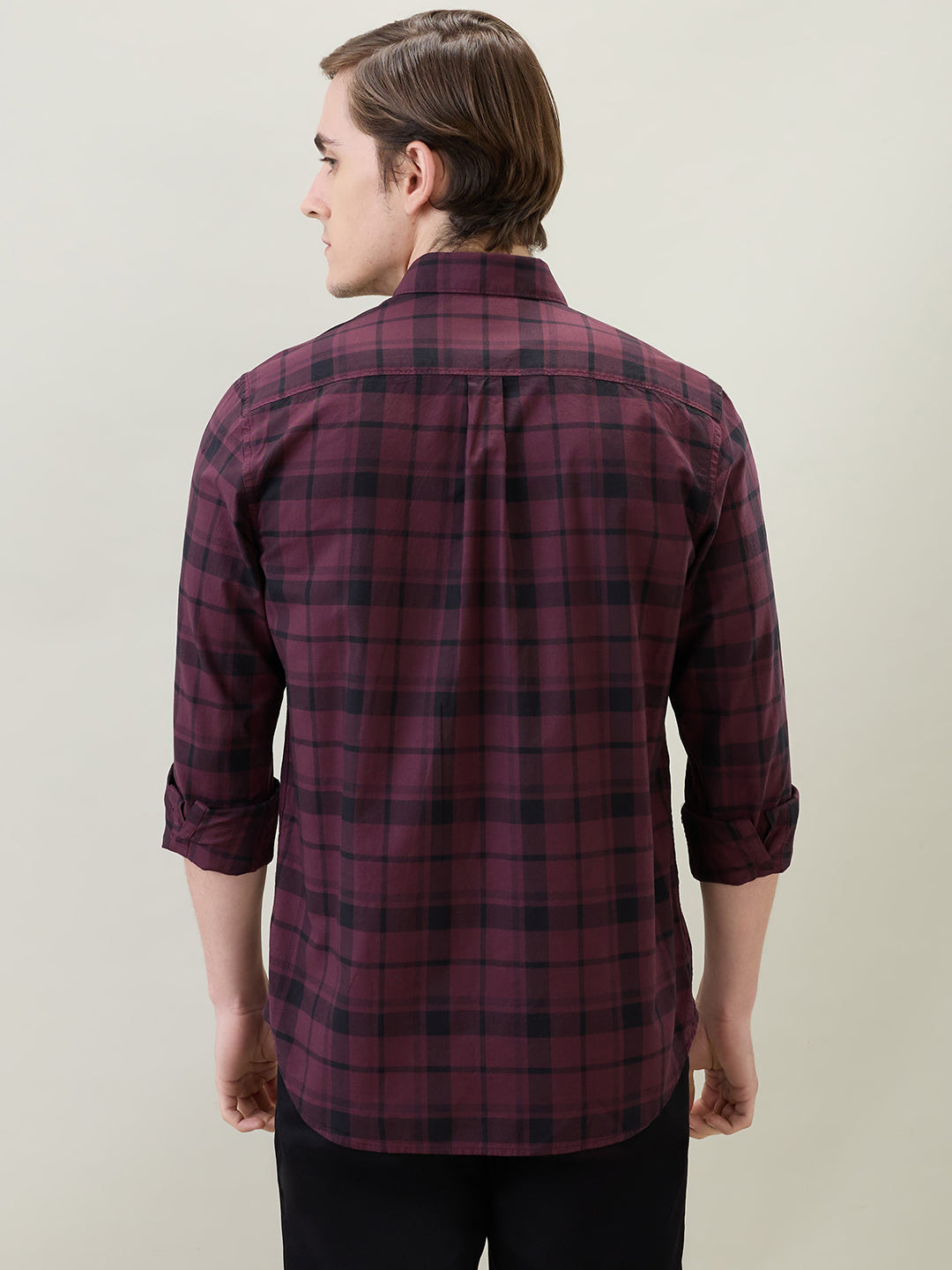 Raymond Men Brown Checks Regular Fit Cotton Full Sleeve Casual Shirt