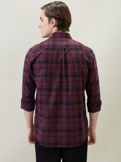 Raymond Men Brown Checks Regular Fit Cotton Full Sleeve Casual Shirt