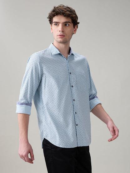 Raymond Men Blue Printed Regular Fit Cotton Full Sleeve Casual Shirt