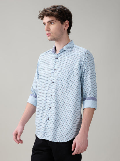 Raymond Men Blue Printed Regular Fit Cotton Full Sleeve Casual Shirt